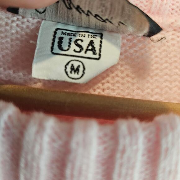 Vintage Pink Sweater Womens Medium 90s Ribbed Cottage Pullover Preppy Relaxed - Picture 6 of 9